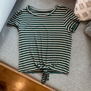 american eagle green and yellow and white striped crop top
